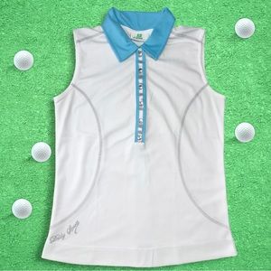 Daily Sports XDS Golf Women White w/ Blue & Silver Accent Sleeveless Polo - S